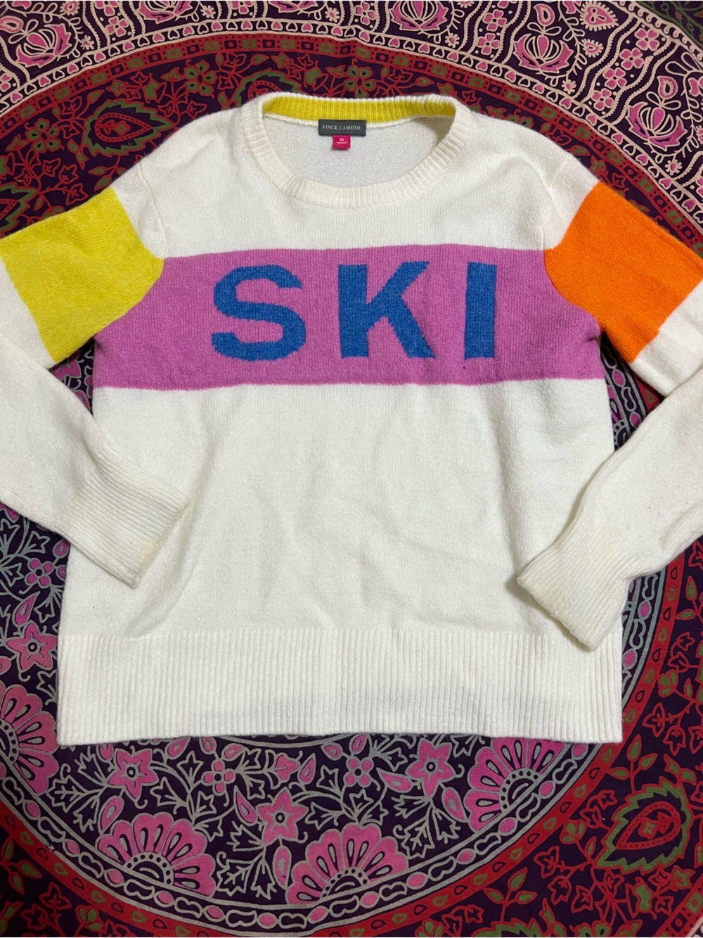 Vince Camuto Cream Colorblock Sweater with Pink, Blue, Orange & Yellow size XS